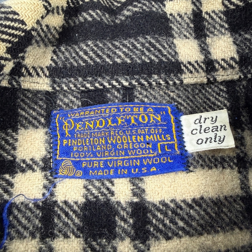 Vintage USA 70s Pendleton Shacket Men's L Black White Virgin Wool CPO Flannel - Picture 3 of 8